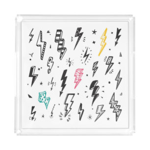 Lightning bolts, hand-drawn doodle set. acrylic tray