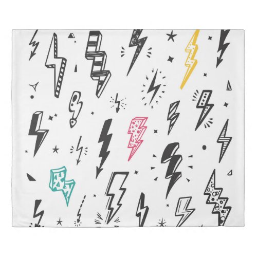 Lightning bolts hand_drawn doodle set duvet cover