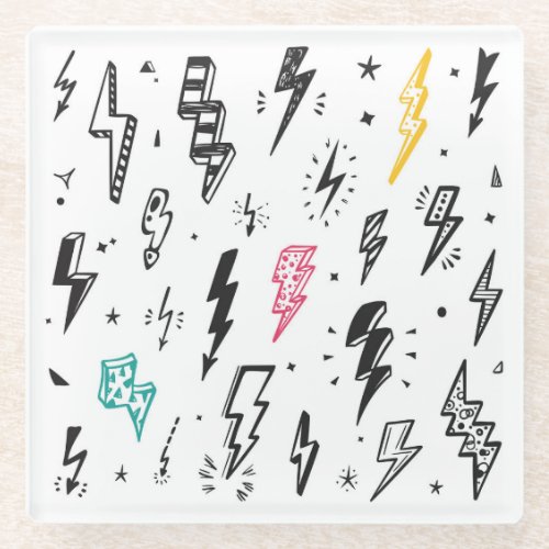 Lightning bolts hand_drawn doodle set glass coaster