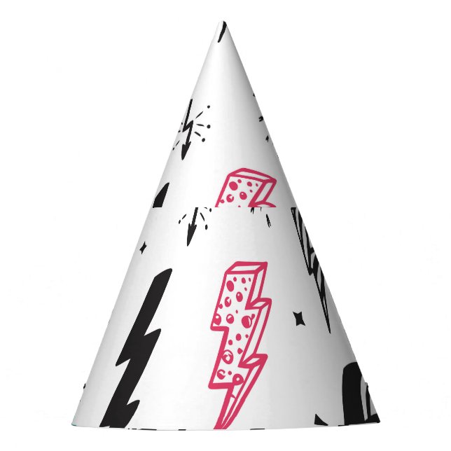 Lightning bolts, hand-drawn doodle set. party hat (Front)