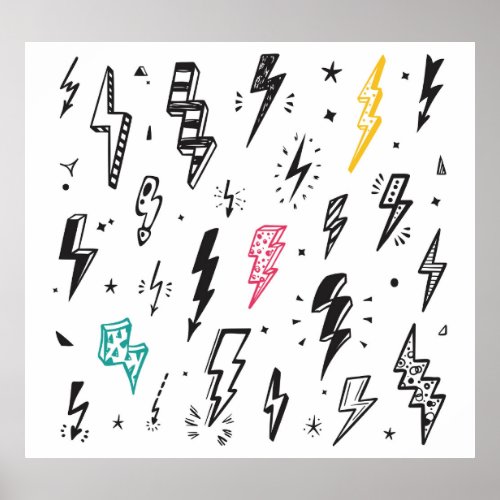 Lightning bolts hand_drawn doodle set poster