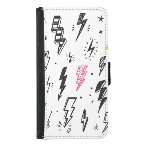 Lightning bolts hand_drawn doodle set samsung galaxy s5 wallet case