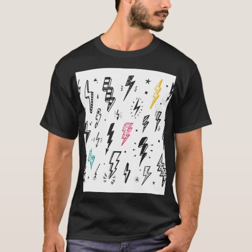 Lightning bolts hand_drawn doodle set T_Shirt