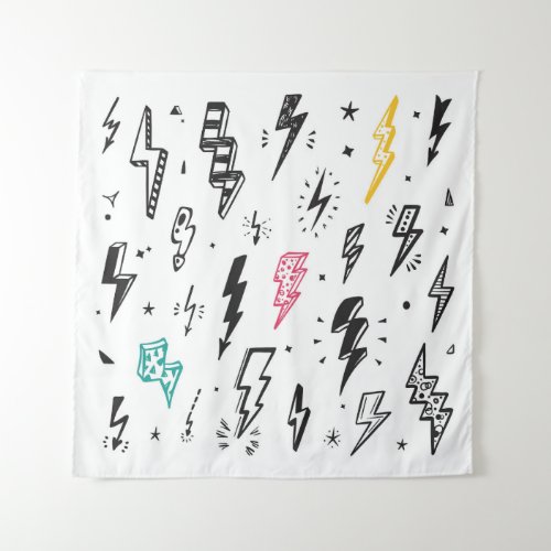 Lightning bolts hand_drawn doodle set tapestry