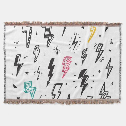 Lightning bolts hand_drawn doodle set throw blanket