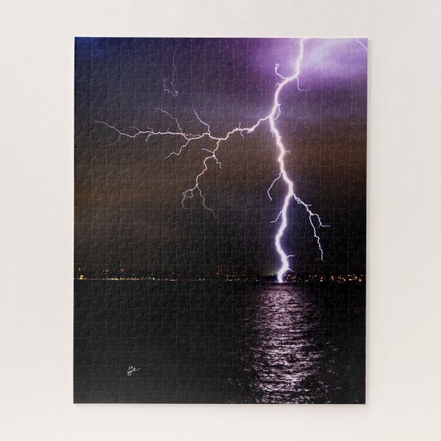 Lightning Bolts Over Lake Washington Jigsaw Puzzle (Vertical)