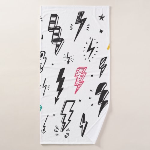 Lightning Bolts vintage Set Hand Drawn Doodle Lig Bath Towel