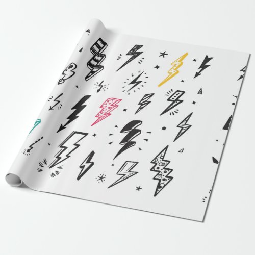 Lightning Bolts vintage Set Hand Drawn Doodle Lig Wrapping Paper