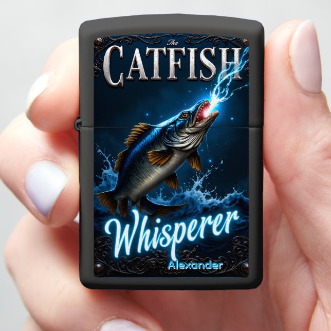 Lightning Breath Catfish Personalized River Zippo Lighter (In Hand)