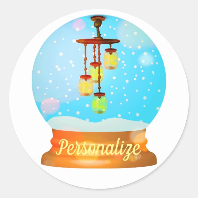 Lightning bug lantern snow globe classic round sticker (Front)