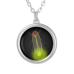 lightning bug lit silver plated necklace