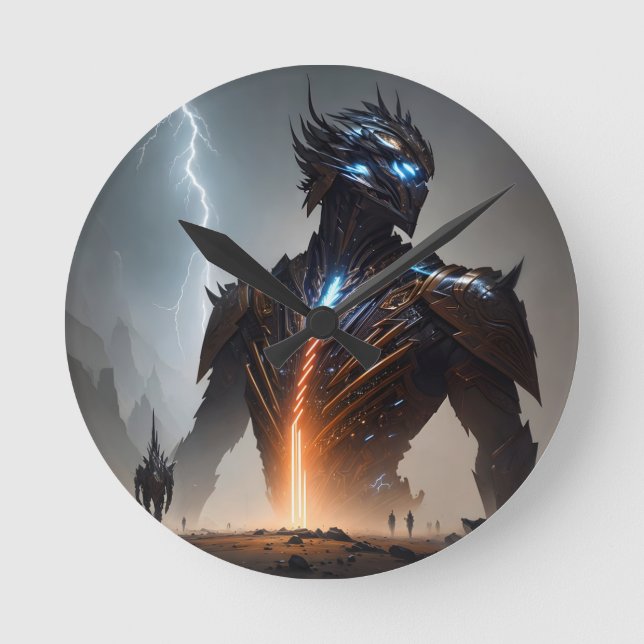 Lightning Cyborg Warrior Round Clock (Front)