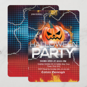 Lightning Fire Disco Pumpkin Halloween Party Invitation