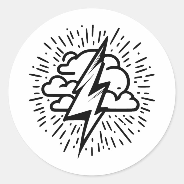  Lightning in Minimalist Black & White Classic Round Sticker (Front)