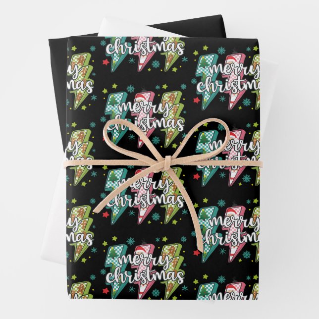 Lightning Merry Christmas Preppy Coquette Xmas  Wrapping Paper Sheets (In situ)