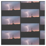 Lightning, Oil Drilling Rig, Purple Orange Sunrise Fabric