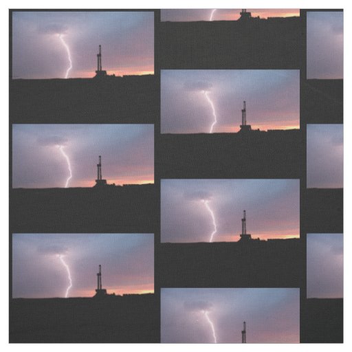 Lightning, Oil Drilling Rig, Purple Orange Sunrise Fabric