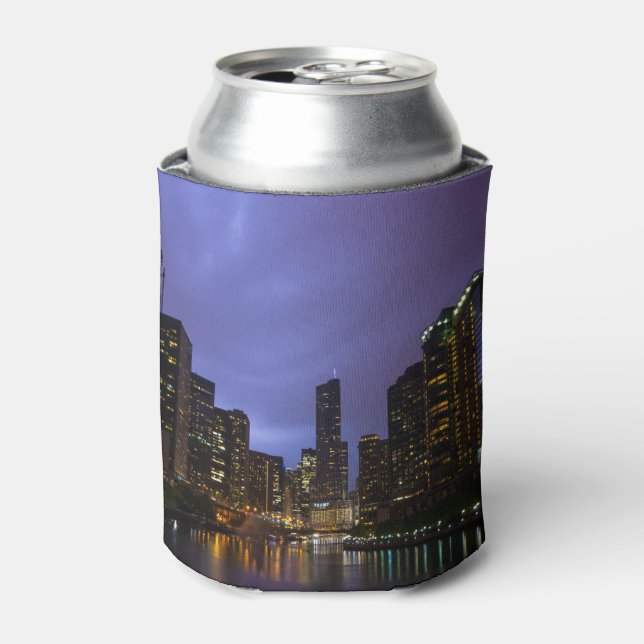 Lightning Over Chicago River Can Cooler (Can Front)