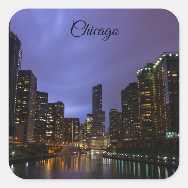 Lightning Over Chicago River Square Sticker (Front)
