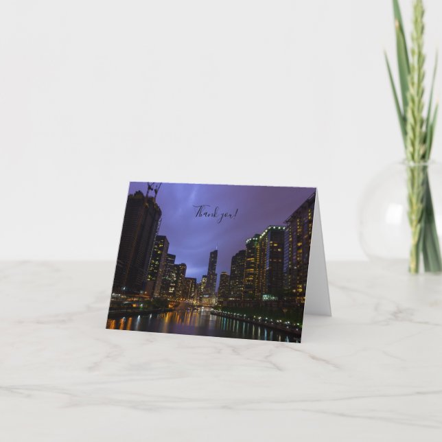Lightning Over Chicago River Thank You Card (Front)