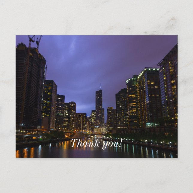 Lightning Over Chicago River Thank You Postcard (Front)