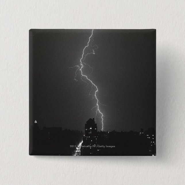Lightning over city pinback button (Front)