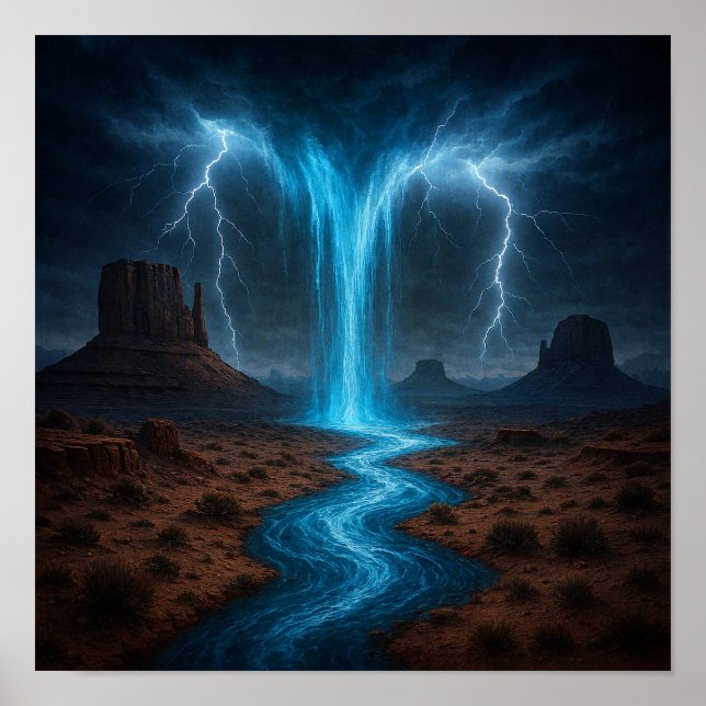 Lightning Over Desert Poster (Front)