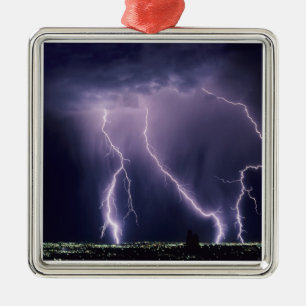 Lightning over Salt Lake Valley, Utah. Metal Ornament