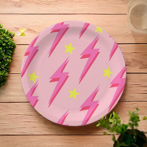 Lightning Pink Background Y2K Pattern Paper Plates