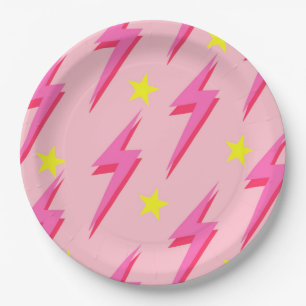 Lightning Pink Background Y2K Pattern Paper Plates