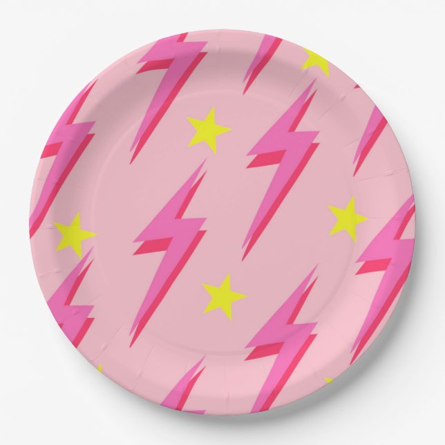 Lightning Pink Background Y2K Pattern Paper Plates (Front)