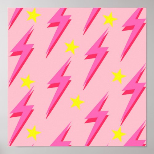 Lightning Pink Background Y2K Pattern Poster