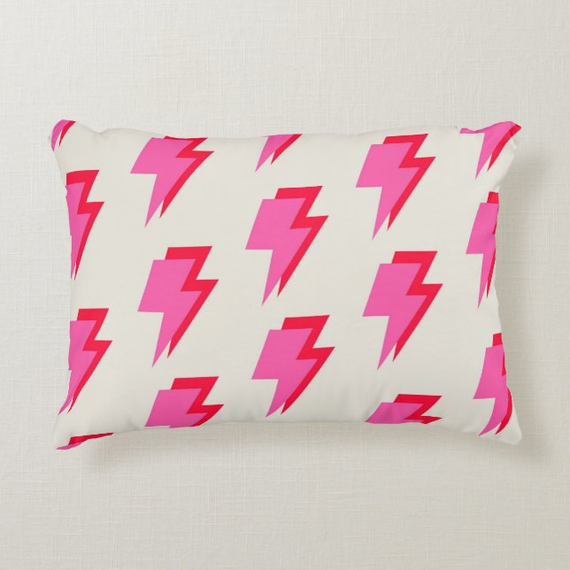 Lightning Pink Red Background Y2K Pattern Accent Pillow (Front)