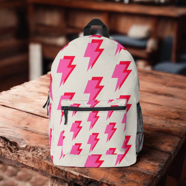 Lightning Pink Red Background Y2K Pattern Printed Backpack (Creator Uploaded)