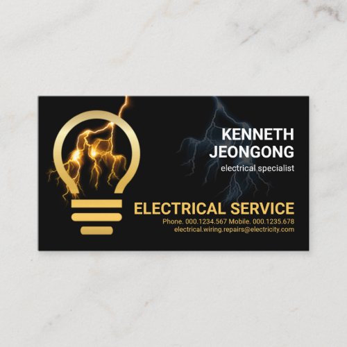 Lightning Powers Gold Lightbulb Business Card