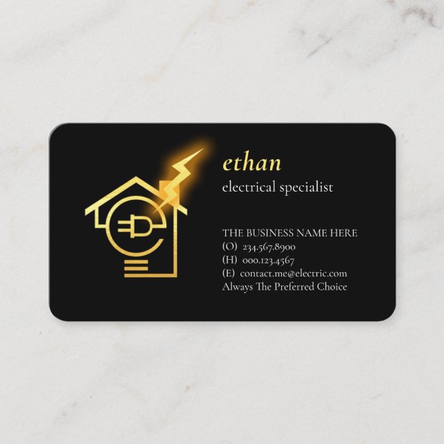 Lightning Powers Letter-E Electrician Home Business Card (Front)