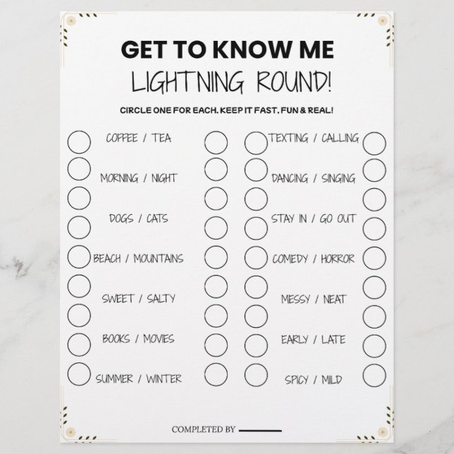 Lightning Round Party Game – Fun Get-to-Know-You P Letterhead (Front)
