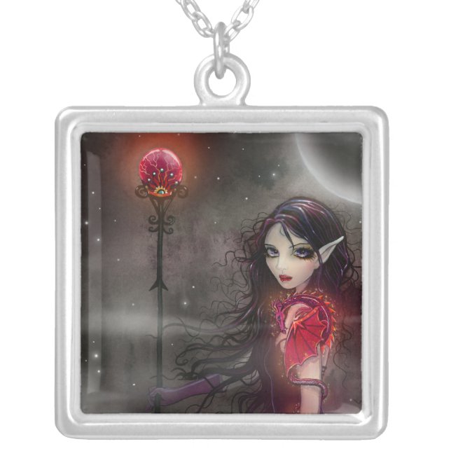 Lightning Stone Fairy Dragon Pendant Necklace (Front)