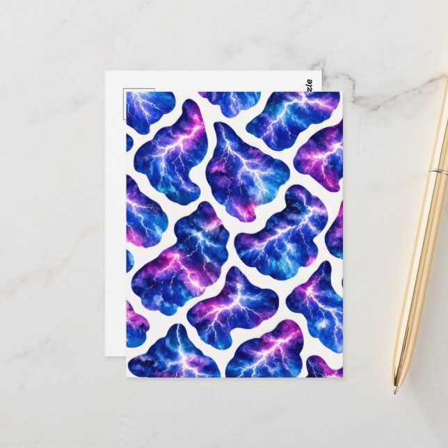 Lightning Storm Galaxy Pattern Postcard (Front/Back In Situ)