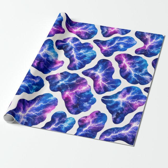 Lightning Storm Galaxy Pattern Wrapping Paper (Unrolled)