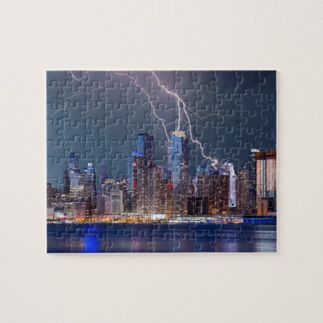 Lightning storm over New York Jigsaw Puzzle (Horizontal)