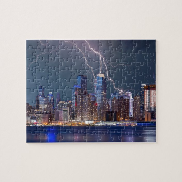 Lightning storm over New York Jigsaw Puzzle