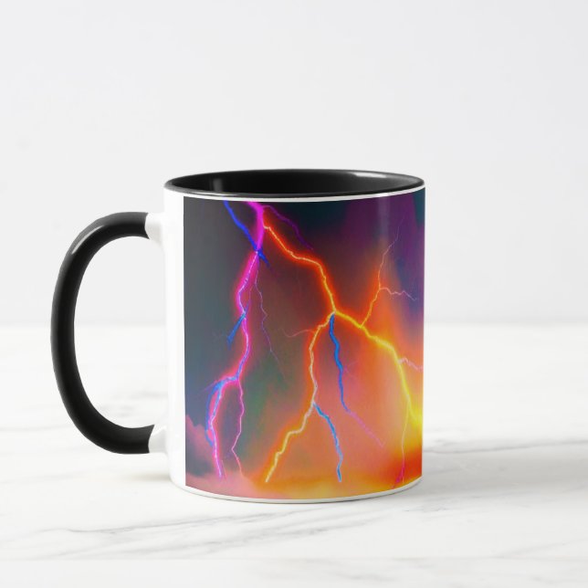 Lightning Storm Striking Neon Bolt Design Mug (Left)