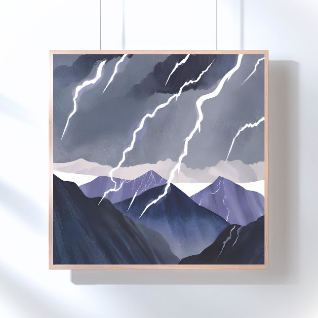 Lightning Storm | Watercolor Dark Mountains Poster (Creator Uploaded)