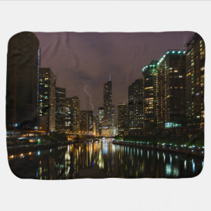 Lightning Strike Over Chicago River Baby Blanket