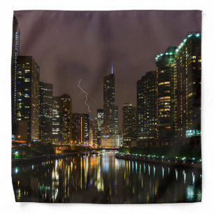 Lightning Strike Over Chicago River Bandana
