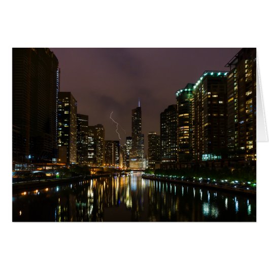 Lightning Strike Over Chicago River Cards (Front Horizontal)