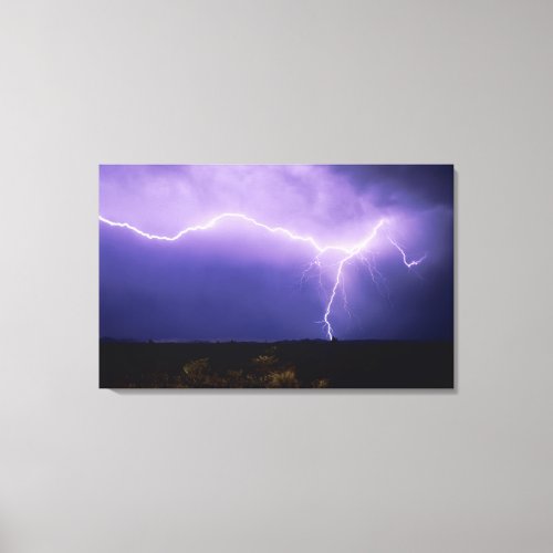 Lightning strike over desert Big Bend Canvas Print