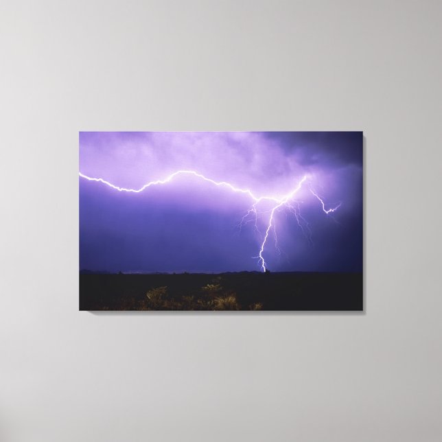 Lightning strike over desert, Big Bend Canvas Print (Front)