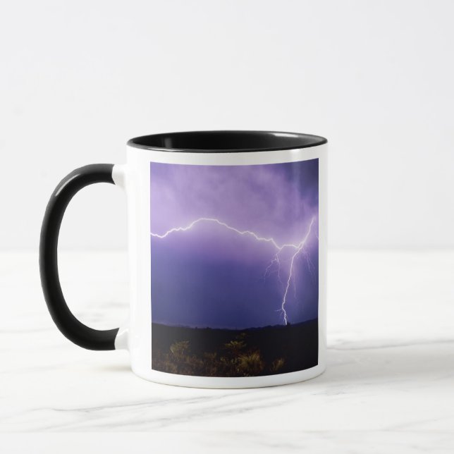 Lightning strike over desert, Big Bend Mug (Left)